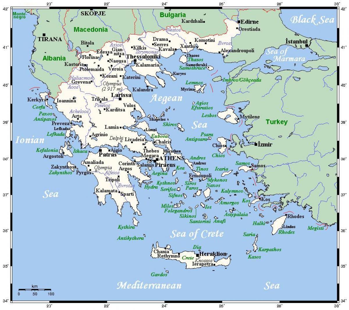 Flüsse in Griechenland Karte