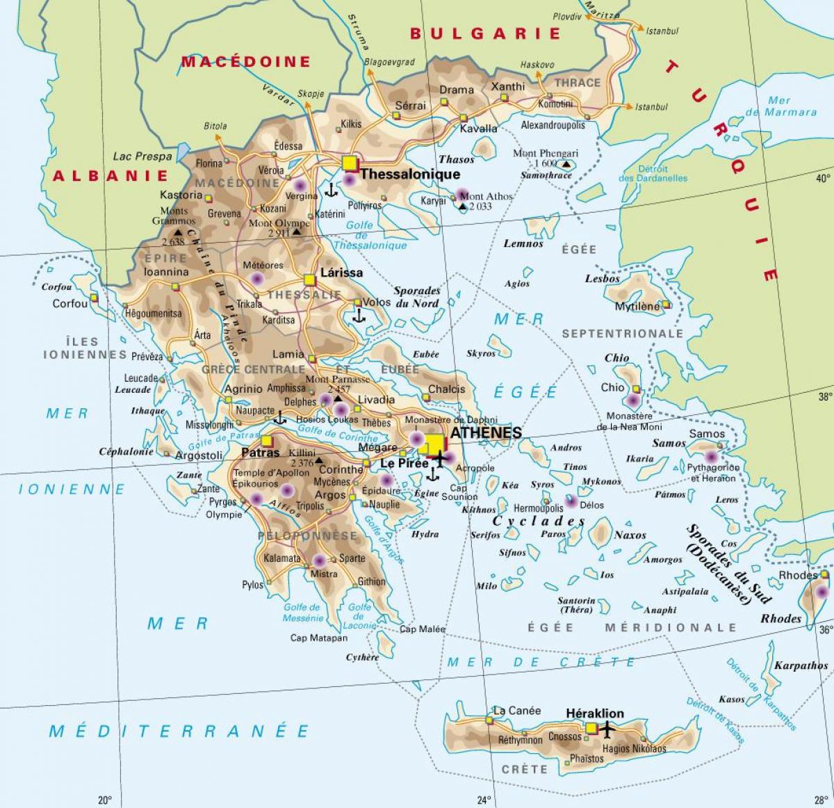 Berge in Griechenland Karte