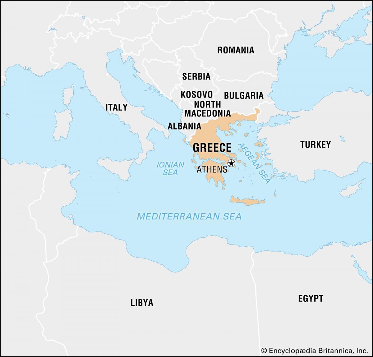 Karte von Griechenland und angrenzenden Ländern